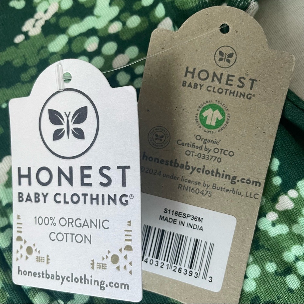 Honest Baby Clothing Organic Cotton Green Christmas Tree Bodysuit Pajamas, 3-6M - Picture 5 of 6